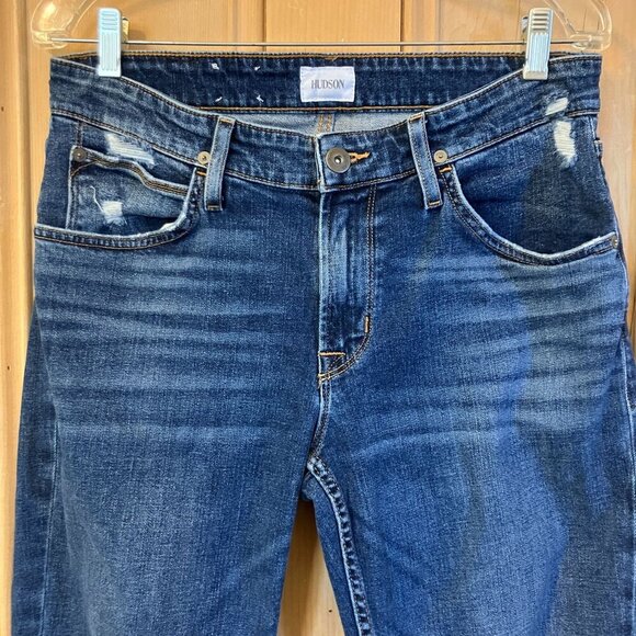 Hudson Mens Blake Slim Straight Distressed Whisker Jeans Size 32x33 Blue AN EXC - Picture 5 of 12